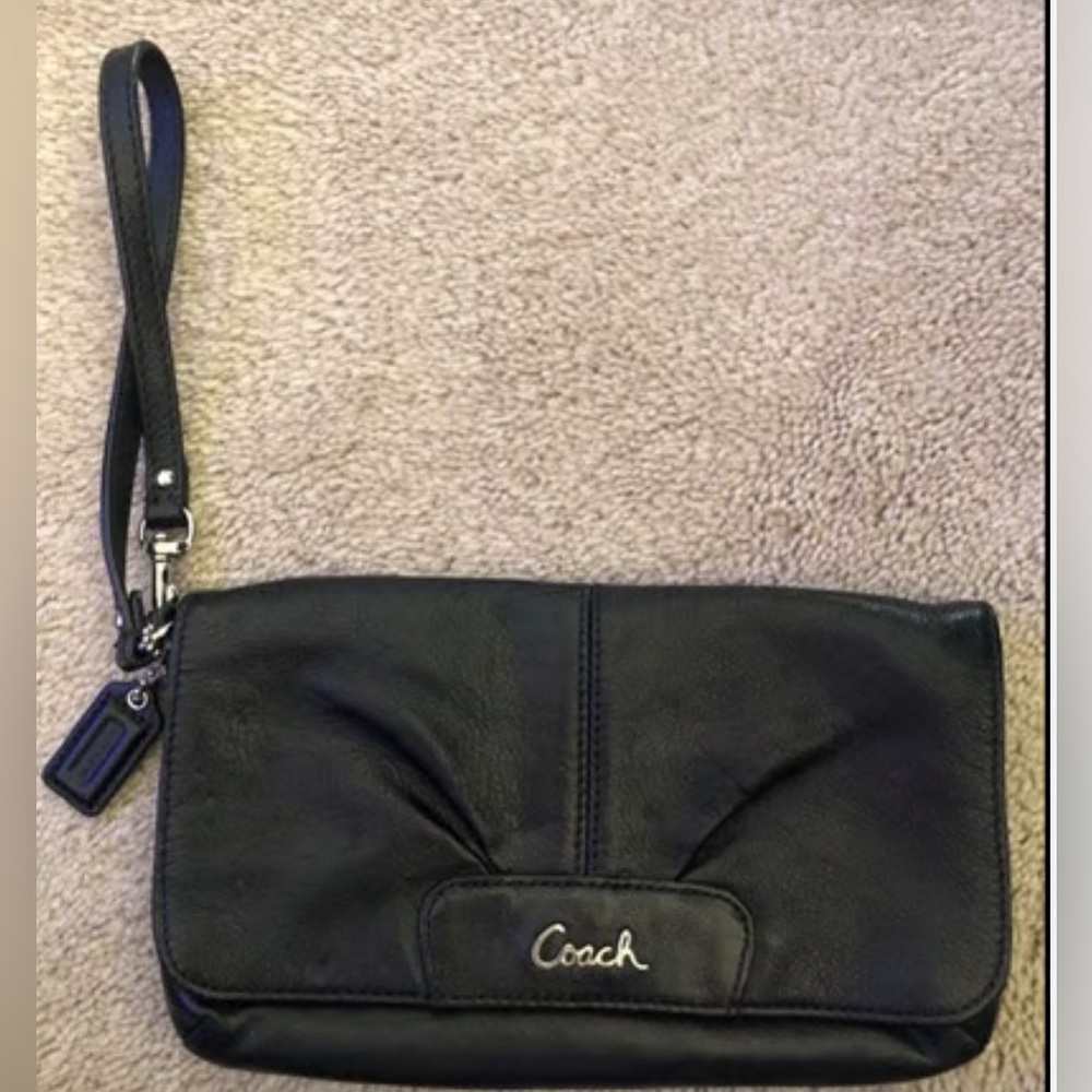 Coach Black Leather Clutch with Wrist Strap